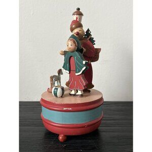 VTG Erzgebirge Wood Christmas Music Box Caroler Lamp Post Ice-Skater Silent Nite